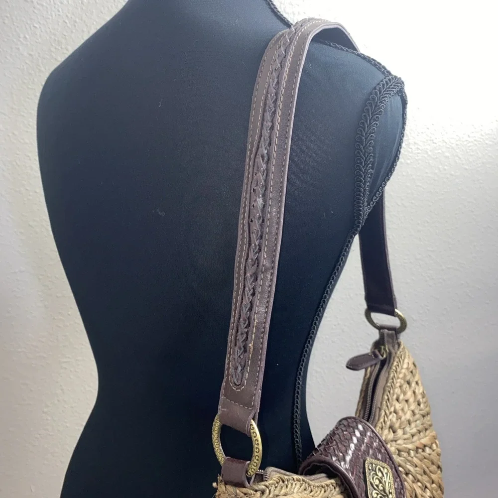 Vintage Coldwater Creek‎ Woven Purse with Braided Leather Strap and Brass Detail